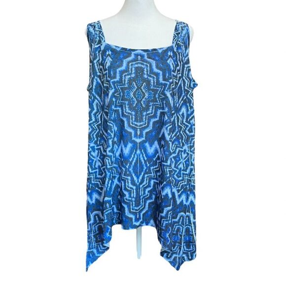 Avenue blue Aztec tank top with embellishments - Picture 1 of 5